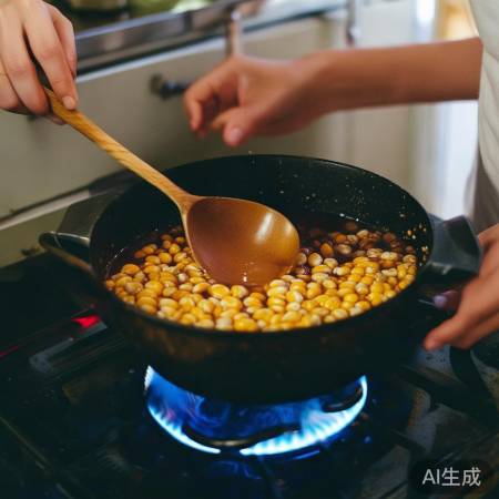 糖浆裹玉米粒,火候适中